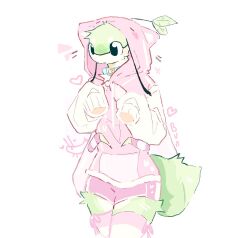  2024 arthropod black_eyes blue_collar bunonthemoon cat_hoodie clothing collar femboy fur green_body green_fur hoodie insects leg_warmers legwear lepidopteran male moth oversized_clothing oversized_hoodie oversized_topwear pink_clothing pink_hoodie pink_topwear smile solo topwear white_body white_fur 