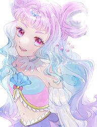  :d absurdres ap_(pixiv74197750) blue_hair character_name choker cure_la_mer detached_sleeves female floating_hair gradient_hair hair_ornament highres laura_la_mer long_hair long_sleeves looking_at_viewer midriff multicolored_hair navel pink_eyes pink_hair precure smile solo stomach strapless tropical-rouge!_precure very_long_hair white_choker white_sleeves 