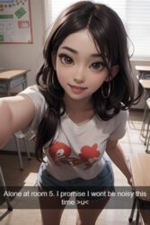  ai_generated caption eye_contact female female_only implied_sex looking_at_viewer original original_character selfie snapchat social_media solo solo_female stable_diffusion tease teasing teasing_viewer text 