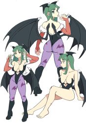  animal_print ass bat_print bat_wings bridal_gauntlets buzzo clothing_cutout darkstalkers demon_girl female fur-trimmed_leotard fur_trim green_eyes green_hair head_wings heart_cutout highres leotard long_hair looking_at_viewer low_wings morrigan_aensland off-shoulder_leotard pantyhose print_pantyhose purple_pantyhose purple_wings wings 