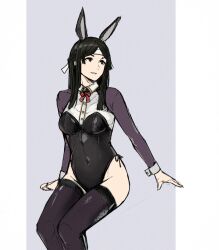  alternate_costume animal_ears black_eyes black_hair black_leotard cm_lynarc english_commentary fake_animal_ears female fire_emblem fire_emblem_awakening headband highres leotard long_sleeves looking_to_the_side parted_lips playboy_bunny rabbit_ears say&#039;ri_(fire_emblem) solo thighhighs white_headband wrist_cuffs 