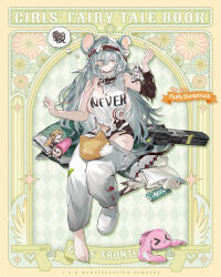  &gt;_&lt; :3 aged_up animal_ears animal_slippers assault_rifle asymmetrical_footwear blanket blush_stickers breasts brown_eyes bunny_slippers cat-shaped_pillow character_doll character_name clothes_pull clothes_writing copyright_name crossed_bandaids cui_pi_zha_xia_qiu detached_sleeves feet female full_body g11_(fluffy_dumptruck)_(girls&#039;_frontline) g11_(girls&#039;_frontline) girls&#039;_frontline green_blanket grey_hair gun h&amp;k_g11 hair_between_eyes headband highres hk416_(girls&#039;_frontline) hk416_(herbal-flavored_hard_candy)_(girls&#039;_frontline) holding_sewing_needle jitome kemonomimi_mode large_breasts long_hair mismatched_footwear mouse_ears notched_ear official_alternate_costume official_art pants pants_pull paw_print promotional_art red_headband rifle sale second-party_source shirt single_barefoot single_detached_sleeve single_sleeve sitting slippers solo spoken_squiggle spool squiggle sticker thought_bubble toes torn_clothes torn_shirt ump45_(agent_lop_rabbit)_(girls&#039;_frontline) ump45_(girls&#039;_frontline) ump9_(girls&#039;_frontline) ump9_(shiba_investigator)_(girls&#039;_frontline) very_long_hair weapon x3 