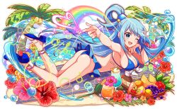  anime_coloring apple aqua_(konosuba) aqua_eyes aqua_hair artist_request ass bare_arms bare_back bare_legs bare_shoulders beach bikini blue_bikini blue_footwear blue_outline blush bow bow_bikini breasts cloud coconut coconut_tree crash_fever cup dot_nose drink drinking_glass drinking_straw english_text female floating_hair flower flower_in_drink food fruit full_body game_cg grapes green_eyes grey_footwear hair_bobbles hair_ornament half_updo head_rest heart hibiscus high_heels katsuyamamage kono_subarashii_sekai_ni_shukufuku_wo! large_breasts leaf legs legs_up lemon lemon_slice lens_flare light_particles light_rays long_hair long_sidelocks looking_at_viewer lotion lying mango mango_slice number_print numbered ocean official_art on_stomach one_eye_closed open_mouth orange_(fruit) orange_flower orange_slice outline palm_leaf palm_tree pink_flower pointing purple_grapes rainbow red_apple red_flower red_outline sideboob sidelocks solo sparkle square square_print strappy_heels strawberry sunbeam sunlight sunscreen swimsuit tachi-e third-party_source toes tongue too_many_flowers towel transparent_background tree two-tone_footwear very_long_hair water water_drop white_bow white_flower 