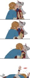  artist_name artist_signature blonde_hair blush breath_of_the_wild brown_eyes comic couple deep_kissing forehead_mark forehead_tattoo imminent_sex kissing link long_ears nyusho paya_(the_legend_of_zelda) pinned pinned_down pointy_ears romantic romantic_couple sheikah tattoo the_legend_of_zelda watermark white_hair wholesome 