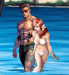  beach bikini cyclops_(x-men) fully_clothed jean_grey love marvel marvel_comics phoenix_(x-men) scott_summers swimsuit x-men 