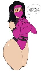  1girls clothed female female_only jammedvhs leotard mileena mob_face mortal_kombat mortal_kombat_2 ninja red_eyes thick_thighs 