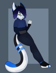  absurd_res anthro blue_body blue_fur content_smile domestic_cat felid feline felis fur hi_res ignisbatt male mammal meow mispoken shaded solo 