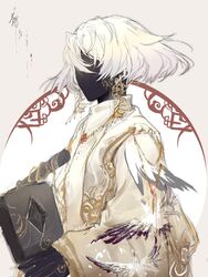  bird bob_cut chinese_clothes daleth_(sky:_children_of_the_light) dark_skin dress earrings grey_hair highres jewelry long_sleeves male_focus print_dress short_hair sky:_children_of_the_light solo tattoo upper_body vidoakdame white_bird white_hair wide_sleeves 