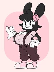  3:4 anthro big_breasts biped breasts clothed clothing female fleischer_style_toon gloves handwear inkblot lagomorph leporid lewdyddls mammal rabbit smile solo toony 