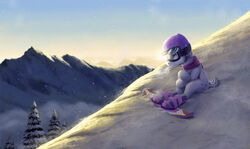  armor cutie_mark double_diamond_(mlp) equid equine eyewear friendship_is_magic goggles hair hasbro headgear helmet hi_res horse male mammal mountain my_little_pony plant pony sitting snow snowboard solo tree tsitra360 