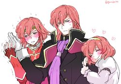  1boy 2girls armor blush brother_and_sister embarrassed fingerless_gloves fire_emblem fire_emblem:_mystery_of_the_emblem fire_emblem:_new_mystery_of_the_emblem fire_emblem:_shadow_dragon fire_emblem:_shadow_dragon_and_the_blade_of_light gloves headband long_hair maria_(fire_emblem) michalis_(fire_emblem) minerva_(fire_emblem) multiple_girls protected_link qumaoto red_hair siblings smile tsundere twitter_username 