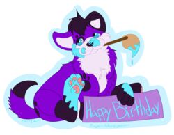  alpha_channel birthday birthday_card brush canid canine canis colored domestic_dog elkhound feral hiddenhollow male mammal paint_splatter paintbrush pawalo paws solo spitz text url 