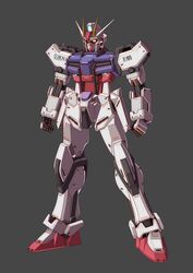  clenched_hands glowing glowing_eye gundam gundam_seed highres joy_(cyber_x_heaven) looking_ahead mecha no_humans one_eye_covered robot science_fiction solo standing strike_gundam v-fin yellow_eyes 