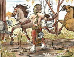  ambiguous_gender beastcub biped blonde_hair bottomwear braided_hair brown_body brown_fur brown_mane brown_tail clothed clothing colored_pencil_(artwork) detailed_background equid equine female feral fur grass grey_body grey_fur grey_hooves group hair hooves horse humanoid light_body light_skin loincloth long_hair mammal mane multicolored_body multicolored_fur open_mouth outside plant quadruped satyr signature tail tail_wraps tan_hooves tattoo topless traditional_media_(artwork) tree two_tone_body two_tone_fur white_body white_fur white_tail wraps 