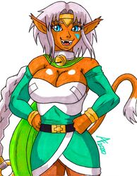  2020 aaronhibiki accessory aisha_clanclan alien animal_humanoid animal_tail armwear bell bell_collar big_breasts blue_eyes braided_hair breasts brown_body brown_skin cleavage cleavage_overflow clothed clothing collar corset ctarl-ctarl cute_fangs dark_body dark_skin ear_tuft facial_markings fangs felid felid_humanoid female glistening glistening_body glistening_skin hair head_markings headband hi_res huge_breasts humanoid lingerie long_hair mammal mammal_humanoid markings muscular muscular_female muscular_humanoid outlaw_star pupils raised_tail slit_pupils solo tail tail_tuft teeth topwear tuft white_hair 