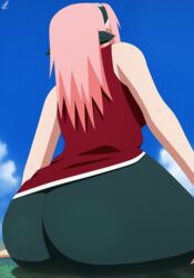  1girls ass ass_bigger_than_head big_ass bike_shorts bottom_heavy dress fat_ass female female_only from_behind fully_clothed goddess_sakura hairband huge_ass kunoichi large_ass long_hair naruto naruto_(classic) naruto_(series) ninja outdoors petite pink_hair sakura_haruno sitting sleeveless sleeveless_dress solo spats thick_ass thick_thighs voluptuous wide_hips young younger_female 