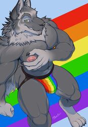  2023 abs absurd_res anthro barazoku barefoot bedroom_eyes biceps big_bulge big_muscles big_pecs blizzard_entertainment blue_background bulge canid canine canis claws clothed clothing digitigrade eyebrows feet fur gay hand_on_chest hand_on_pecs hi_res high-angle_view jockstrap jockstrap_only khayen lgbt lgbt_history_month lgbt_pride looking_at_viewer male mammal muscular muscular_anthro muscular_male narrowed_eyes navel nipples pec_grab pecs pride_color_clothing pride_color_jockstrap pride_color_underwear pride_colors rainbow_pride_colors seductive signature simple_background smile solo standing teeth thick_thighs topless topless_anthro topless_male tuft underwear underwear_only warcraft were werecanid werecanine werewolf wolf worgen 