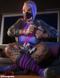  3d blender catalyst_(fortnite) doonography dyed_hair female female/female female/male fishnets fortnite gaming giantess helmet indoors leather_jacket male mask nighttime punk size_difference squeeze thigh_lock trapped wholesome x-lord x-lord_(fortnite) 