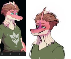  anthro brown_eyes dinosaur green_eyes male narrowed_eyes prehistoric_species reptile rockthecoon scalie sharp_teeth smile solo teeth 