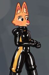  absurd_res anthro bodysuit canid canine clothing diane_foxington dreamworks female fox hi_res latex latex_clothing latex_skinsuit mammal scye! skinsuit sneaking_suit solo the_bad_guys tight_clothing true_fox 