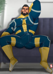  1boy 1male abs bara beard biceps bulge doctor_anfelo gay hi_res highres huge_bulge invincible invincible_(tv_series) looking_at_viewer male male_focus male_only muscular muscular_male no_visible_genitalia solo solo_male the_immortal tight_clothing 