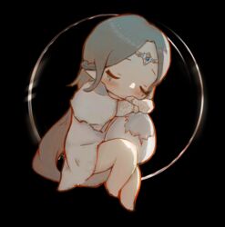  black_background chibi circlet closed_eyes cracked_egg dark_background dark_souls_(series) dark_souls_iii egg female filianore_(dark_souls) grey_hair long_hair pale_skin sleeping solo_focus whormjo 