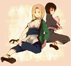  2girls breasts cleavage multiple_girls naruto shizune_(naruto) tonton tonton_(naruto) tsunade yokige 