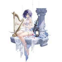  ankle_ribbon aqua_eyes armlet artist_request barefoot bikini blue_gemstone blue_hair breasts butterfly_hair_ornament cherry choker cleavage closed_mouth cup dress drink drinking_glass earrings feet female flower flower_choker food fruit full_body gem gem_hair_ornament girls&#039;_frontline gun hair_between_eyes hair_ornament harp highres instrument jewelry lantern large_breasts leg_ribbon looking_at_viewer music official_alternate_costume official_art pillar playing_instrument ribbon rose short_hair simple_background single_sleeve sitting solo swimsuit thighlet third-party_source toes transparent_background vp1915_(girls&#039;_frontline) vp1915_(song_from_the_high_tower)_(girls&#039;_frontline) vp_m1915 weapon white_bikini white_choker white_dress white_flower white_ribbon white_rose white_sleeves 