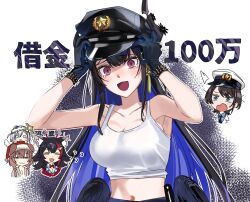  5girls :&lt; :3 =_= ^^^ amane_kanata animal_ear_fluff animal_ears asymmetrical_horns black_gloves black_hair black_hat black_horns black_wings blue_eyes bracelet breasts brown_eyes brown_hair cleavage colored_inner_hair commentary crop_top demon_horns dog_ears dog_girl flying_sweatdrops gloves grand_theft_auto grand_theft_auto_v hair_ornament half-closed_eyes hands_on_own_head hat highres hololive hololive_english horns inugami_korone jewelry large_breasts long_hair low_wings multicolored_hair multiple_girls navel nerissa_ravencroft o_o ookami_mio oozora_subaru oozora_subaru_(8th_costume) open_mouth peaked_cap police red_eyes red_hair santa_hat solo_focus spiked_bracelet spikes streaked_hair symbol-only_commentary tassel tassel_hair_ornament tearing_up translation_request two-tone_hair uneven_horns upper_body very_long_hair virtual_youtuber white_hat wings wolf_ears wolf_girl yomosaka 