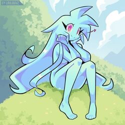  blue_body blue_hair heart loulouvz naked_female sitting spaicy spaicy_chicross 