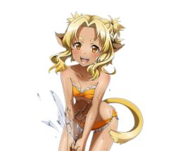  :d alicia_rue animal_ears bikini blonde_hair cat_ears cat_tail collarbone female flat_chest leaning_forward looking_at_viewer official_art open_mouth orange_bikini orange_eyes sidelocks slit_pupils smile solo standing strapless strapless_bikini swimsuit sword_art_online sword_art_online:_code_register tail tied_hair transparent_background water 