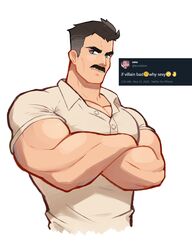  big_pecs blue_eyes clothed clothed_male dark_hair dilf invincible jonigiri male male_only moustache muscular_arms muscular_male omni-man polo_shirt solo tight_shirt undercut 