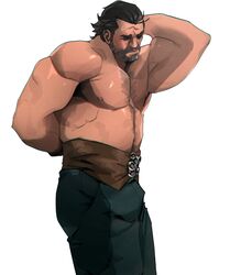  1boy 2021 abs arcane bara barazoku beard biceps blush chris_sdd clothing daddy facial_hair gay hairy hairy_chest hi_res highres league_of_legends male male_focus male_only manly muscles muscular muscular_arms muscular_male nipples riot_games solo solo_male vander 