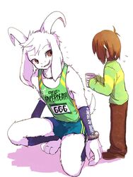  3:4 666 ambiguous_gender anthro arm_warmers armwear asriel_dreemurr_(god_form) athletic athletic_wear beverage blue_clothing blue_leg_warmers blue_legwear boots boss_monster_(undertale) bottomwear bovid brown_hair caprine clock clothed clothing competition_number container crouching cup deltarune duo english_text footwear fully_clothed fur gym_bottomwear gym_shorts hair hi_res holding_container holding_cup holding_object horn human jersey jewelry kris_(deltarune) leg_warmers legwear light_body light_ears light_face light_fur long_ears looking_aside looking_at_another male mammal monotone_clothing monotone_leg_warmers monotone_legwear necklace number number_on_clothing number_on_jersey number_on_topwear number_print pants pendant print_clothing print_jersey print_topwear red_eyes running shirt shoes shorts sleeveless sportswear standing sweater tall tank_top text text_on_arm_warmers text_on_armwear text_on_clothing text_on_jersey text_on_shirt text_on_tank_top text_on_topwear text_print topwear undertale undertale_(series) watch white_body white_ears white_face white_fur wristwatch y_r_k_4 