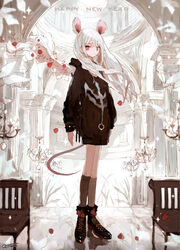  animal_ears ankle_boots arch architecture artist_name bad_id bad_pixiv_id bangle black_hoodie black_socks boots bracelet chair chandelier chinese_zodiac commentary cross-laced_footwear english_commentary extra_ears female flower full_body greco-roman_architecture happy_new_year hood hood_down hoodie indoors jewelry kneehighs lace-up_boots leaf long_hair long_hoodie long_sleeves looking_at_viewer mouse_ears mouse_tail new_year original photoshop_(medium) pillar qtonagi red_eyes rose socks solo sparkle standing striped_clothes striped_socks tail white_hair year_of_the_rat 