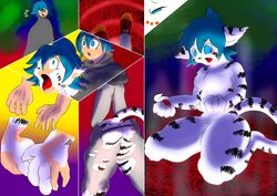  alternate_species anthro ass blue_eyes blue_hair butt_expansion expansion felid hair haizuru_etc human human_to_anthro keidran magic magic_circle male mammal nude open_mouth pantherine solo species_transformation surprise tiger tiger_trace trace_legacy transformation twokinds 