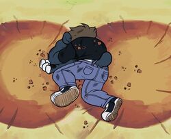  1boy big_ass bubble_butt buttcrush_aftermath clothing comedy crushed_by_ass funny furry huge_ass humor lunarspy meme no_visible_genitalia solo tagme yamcha_death_pose 