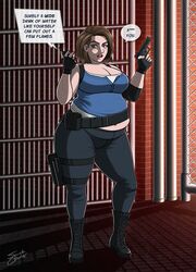  1girls big_belly big_breasts big_female blush chubby chubby_female embarrassed fat fat_ass fat_female fat_fetish fat_girl fat_woman fatty female female_only fully_clothed humiliated humiliation jill_valentine jill_valentine_(sasha_zotova) large_female obese overweight overweight_female resident_evil resident_evil_3 resident_evil_3_remake solo speech_bubble thick_thighs weight_gain 