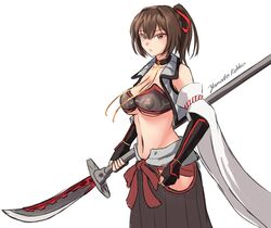  artist_name azur_lane breasts choker cleavage cosplay female hair_between_eyes historical_name_connection holding holding_polearm holding_weapon ise_(azur_lane) ise_(azur_lane)_(cosplay) ise_(kancolle) ise_(retrofit)_(azur_lane) kantai_collection naginata name_connection one-hour_drawing_challenge polearm rekka_yamato simple_background weapon white_background wide_sleeves 