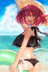  1girls ass beach female female_only happy hat kyosuke1413koba nintendo ocean pyra red_hair short_hair tagme water white_skin xenoblade_(series) xenoblade_chronicles_2 