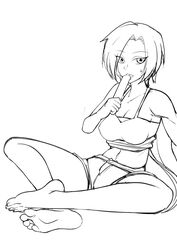  1girl black_and_white bra eating eleven_(scissor_seven) feet licking_popsicle numbery popsicle scissor_seven seated seated_cross_legged short_hair_female short_shorts tagme 