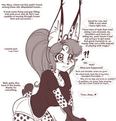  2022 ?! anthro bite biting_lip bottomwear breasts chest_tuft clothing dialogue digital_media_(artwork) dipstick_ears ear_markings ellipsis english_text eyebrow_through_hair eyebrows eyelashes felid feline female fur gloves_(marking) hair hi_res inner_ear_fluff long_ears lynx mammal mara_(scorpdk) markings multicolored_ears ponytail profanity scorpdk shirt shorts solo speech_bubble spots spotted_body spotted_fur text time_stop topwear translucent translucent_hair tuft 