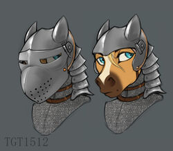  anthro armor belt blonde_hair blue_eyes chainmail clothed clothing conditional_dnp digital_media_(artwork) equid equine fur golden_wing hair headgear headshot_portrait headwear helmet hi_res horse knight male mammal metal portrait protective_gear simple_background solo tgt1512 warrior 