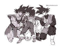  4boys armor ass bad_id bad_twitter_id bodysuit boots chest_armor dougi dragon_ball dragon_ball_z earrings gloves goku_black greyscale hand_on_another&#039;s_ass jewelry kim_yura_(goddess_mechanic) large_pectorals looking_at_another male_focus monochrome multiple_boys muscular muscular_male pectorals potara_earrings saiyan_armor sash short_hair son_goku spiked_hair tullece twitter_username vambraces vegeta wristband yaoi 