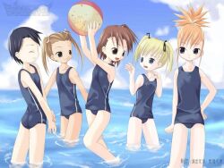  1024x768 alice_mccoy beachball character_request digimon digimon_tamers jpeg_artifacts katou_juri makino_ruki swimsuit wallpaper water 