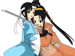  hug japanese_clothes kimono konoe_konoka mahou_sensei_negima mahou_sensei_negima! sakurazaki_setsuna shinsengumi sword weapon 