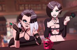  akali black_hair blue_eyes cammy_white evil_rise7 fade_(valorant) green_eyes hair_over_one_eye league_of_legends street_fighter valorant vampire vampire_elf vampire_fangs vampire_girl vampire_teeth viper_(valorant) 