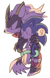  ankles_tied anthro black_body black_fur blue_body blue_fur blush bound canid canine canis clothing cuff_(restraint) duo eulipotyphlan exclamation_point footwear fur gloves handcuffs handwear hedgehog holding_character infinite_(sonic) jackal male mammal metal_cuffs restraints sega shackles shoes sikai simple_background sonic_forces sonic_the_hedgehog sonic_the_hedgehog_(series) speech_bubble white_background white_body white_fur 