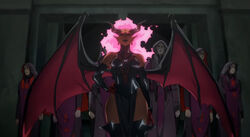  1girls breasts castlevania castlevania_(netflix) castlevania_nocturne clothing dark-skinned_female demon_girl drolta_tzuentes egyptian egyptian_female hips horns monster_girl multiple_boys pink_hair pointy_ears screencap screenshot thick_thighs thighs vampire vampire_girl wide_hips wing 