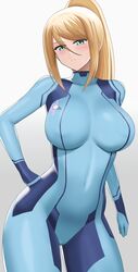  blonde_hair breasts female female_only higohushi looking_at_viewer metroid nintendo samus_aran solo tagme zero_suit zero_suit_samus 